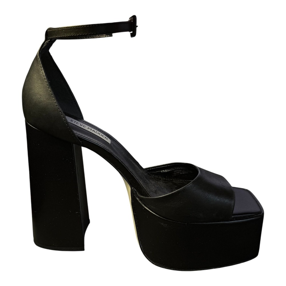 Steve Madden Womens Size 8 Black Kasiana Black Platform Ankle‎ Strap Sandal